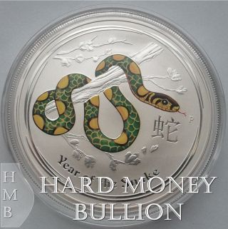2013 Bu 1 Oz Silver Australian Perth Lunar Year Of Snake Colorized Coin photo