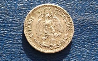 . 720 Silver 1939 Mexico 20 Centavos Cap & Rays Circ Km 438 Coin 621 photo