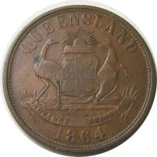 Elf Australia Sawyer Brisbane Queensland 1 Penny 1864 Emu Kangaroo Special photo
