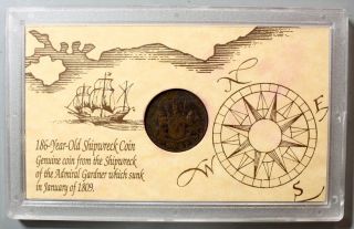 1808 Admiral Gardner Shipwreck Coin Treasure Coin Case & photo