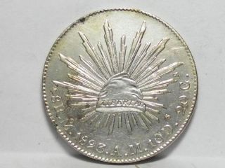1893 Mexico 8 Reales Mo A.  M.  Km 377.  10 Circulated Coin photo