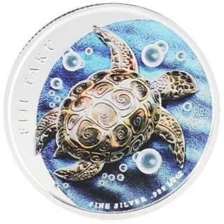 2013 1 Oz Ounce Zealand Fiji Taku Turtle Colorized Coin.  999 Silver,  Rare photo