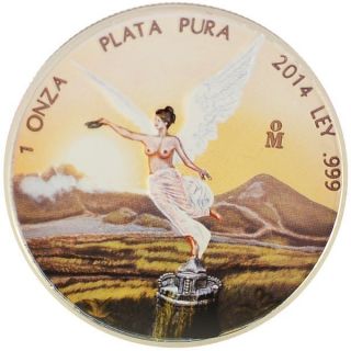 2014 1oz Ounce Mexican Libertad Colorized Tan Edition Coin.  999 Silver,  Rare photo