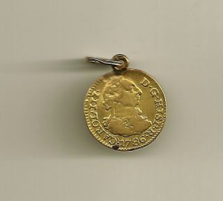 Spanish Colonial Era 1786 Half Escudo,  Madrid Gold Necklace Pendant photo
