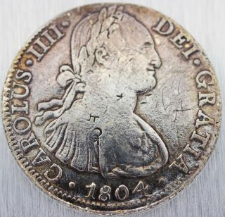 1804 Mo Fm Spanish Mexico 8 Reales Silver Coin Carolus Iiii photo
