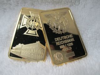 1 Oz Gold Layered Post Nazi Iron Cross German Central Bank Ww2 24k Bullion Bar photo