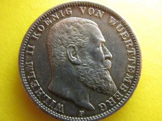1912 - F Germany/wurttemburg 3 Mark.  900 Silver.  4823 Asw Only 800,  000 Minted photo
