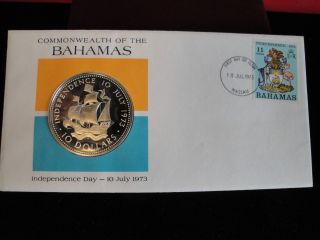 1973 Bahamas $10 Sterling Silver Proof Coin & First Day Cover photo