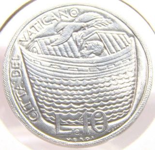 Vatican City 10 Lire 1975,  Unc.  Holy Year Coin W/ Noah ' S Ark & Dove,  Km 127 photo