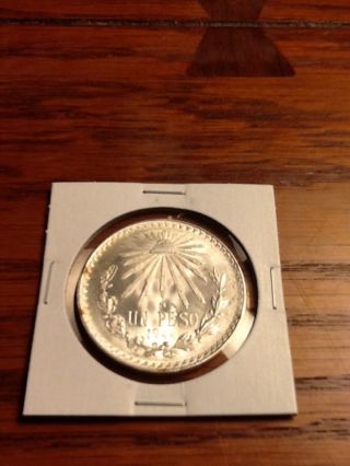1944 Mexico Un Peso Brilliant Uncirculated Gem Silver Coin photo