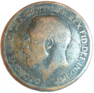 One Penny Large Copper King George V United Kingdom World War I Dated 1918 photo