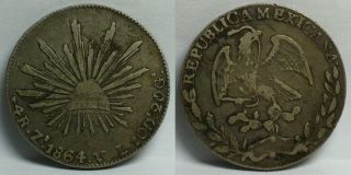 1864 Mexico Federal Coinage Zacatecas 4 Reales Silver Coin photo