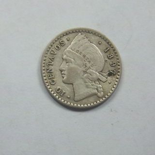 1897 A Circulated Dominican Replubic Silver 10 Centavos With Small Damage photo