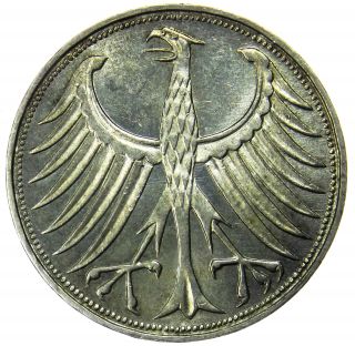Germany - Federal Republic 5 Mark,  1957 D Silver Coin Xf photo