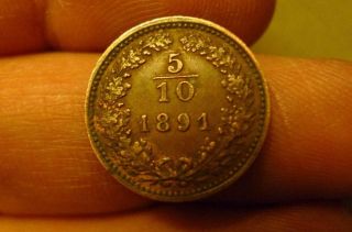 1891 Copper Austria Austrian Large Eagle 5/10 Kreuzer Coin photo