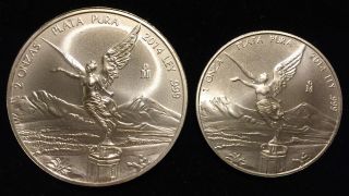 2014 Mexico Pair 2,  1oz.  999 Fine Silver Libertad 2,  1 Onzas Bu - Gorgeous - Nr photo