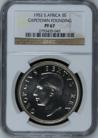 South Africa 1952 Silver 5 Shilling Ngc Pf67 5s - Ngc Pop 51/4 photo