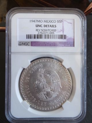 Mexico 5 Pesos Silver - 1947 Ngc Unc Details photo