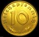 Germany German 3rd Reich 1939d Gold Colored 10 Reichspfennig Coin - World War 2 Germany photo 1
