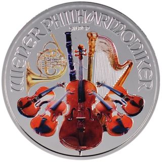 2014 1oz Austrian Philharmonic Coin Colorized 999 Silver Rare photo