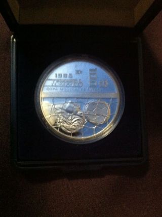 100 Pesos Silver Mexico Commemorative Coin Of 1986 World Championship Of Footbal photo