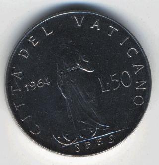 Vatican 50 Lire 1964 Hope Spes Holding Anchor Pope Paul Vi Coin 24.  8mm photo