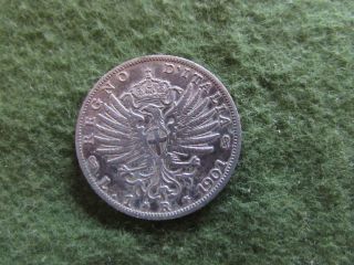 1901r Italy Silver Lira Crowned Eagle Savoy Shield Vittorio Emanuele Km 32 Lire photo