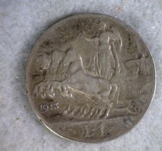 Italy Lira 1913 Silver Italia Coin (stock 1213) photo