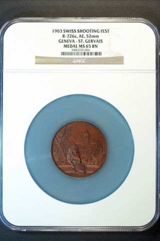 Switzerland Geneva Shooting Medal R - 726c Ngc Ms 65 Bn (vl546) photo