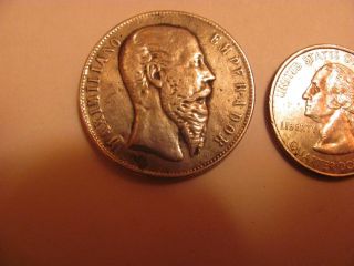 Empire Of Mexico,  1866 Maximilian Silver 50 Centavo Coin. photo