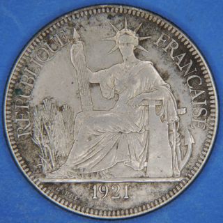 1921 French Indo China One 1 Piastre Trade Dollar Silver Coin photo