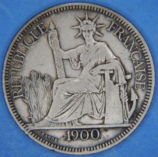 1900 French Indo China One 1 Piastre Trade Dollar Silver Coin photo