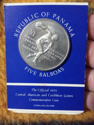 ' 70 Panama 5 Balboas Official Central American&caribbean Games Silver Coin photo