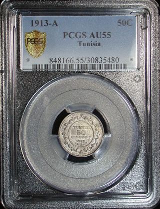 Finest Graded 1913 - A Tunisia Pcgs Au55 50 Centimes Pop 1/0 photo