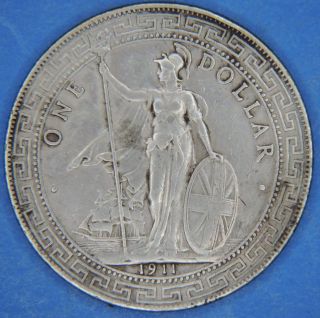1911 Great Britain One Trade Dollar Silver Coin For China / Hong Kong photo