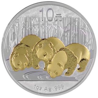 2013 1 Oz Ounce Chinese Panda Gold Gilded Edition Coin.  999 Silver,  Rare photo