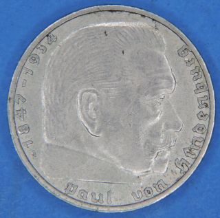 1939 A Germany Third Reich 2 Reichsmark Marks Silver Coin photo