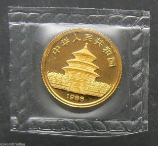1986 China Panda 5 Yuan 1/20 Oz.  999 Fine Gold Coin photo