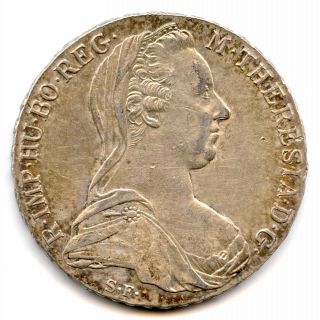 Austria 1780 - X Silver Maria Teresa Thaler Ef/au,  19th Century Restrike? 28 Gr. photo