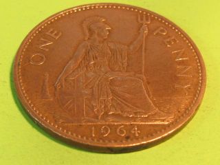 British One Penny Large Copper 1964 Coin.  Combine And Save $$$$$$ photo