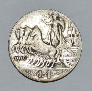 1 Lira Italian Silver Coin 1910 photo