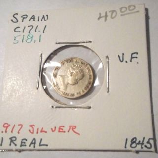 Spain Silver Coin K518.  1 1 Real 1845 Vf photo