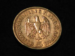Nazi Hitler Ss Old German 1936 A 5 Mark Silver Coin photo