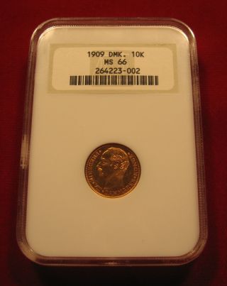 1909 Denmark 10 Kroner Gold Coin Ngc Ms66 4.  4802 Gram.  1296 Oz Low Pop Beauty photo