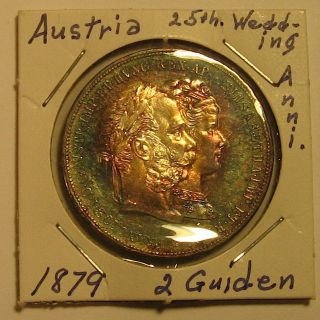 1879 Imperial Austria - Hungary 2 Guiden Coin Aj130 photo