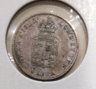 Lombardy - Venetia 1/4 Lira,  1822,  Very Fine Silver Coin photo