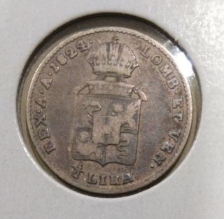 Italy - Lombardy - Venetta 1/2 Lira 1824,  Very Good Silver Coin photo