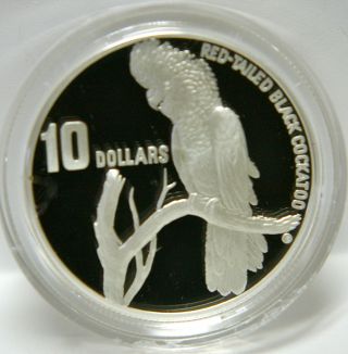 Australia 1997 $10 Red - Tailed Black Cockatoo,  92.  5 Silver Coin,  Proof,  Case, photo