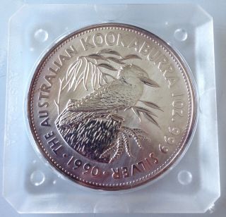 1990 Australian Kookaburra Inaugural Year 1 Oz Silver $5 Coin Unc Orig Sq Cap photo