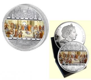 Cook Islands 2008 20$ Masterpieces Of Art School Of Athens 3oz Proof Silver Coin photo